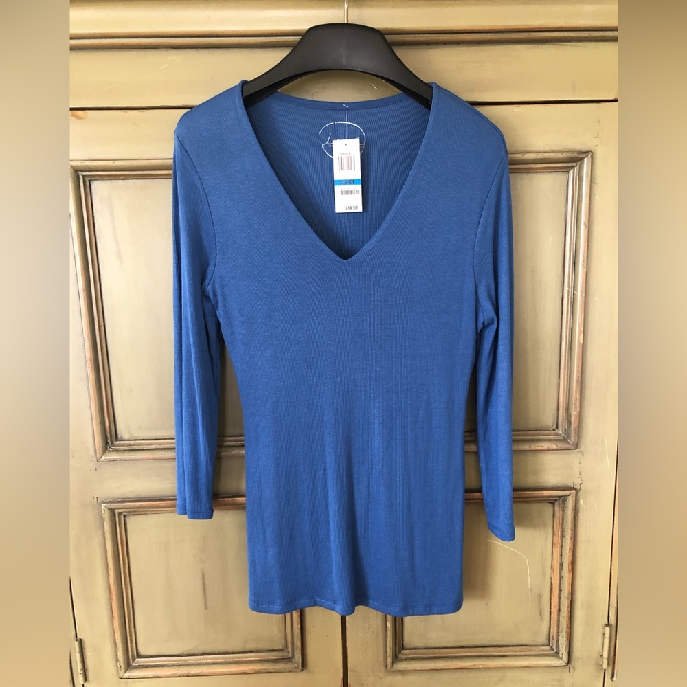 Inc blue knit top with tags.